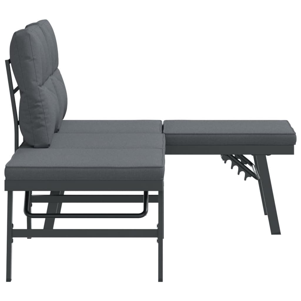 Garden Benches with Cushions 2 pcs Black Powder-coated Steel