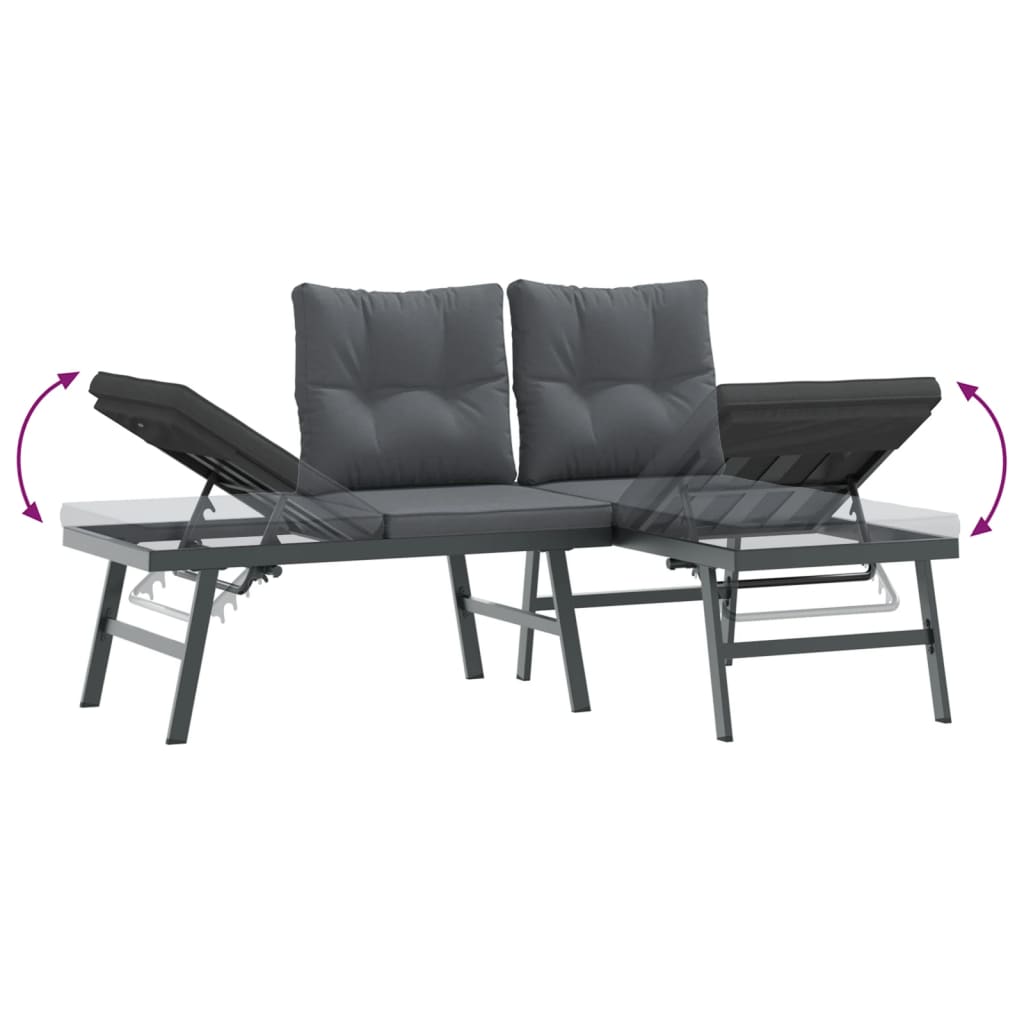 Garden Benches with Cushions 2 pcs Black Powder-coated Steel