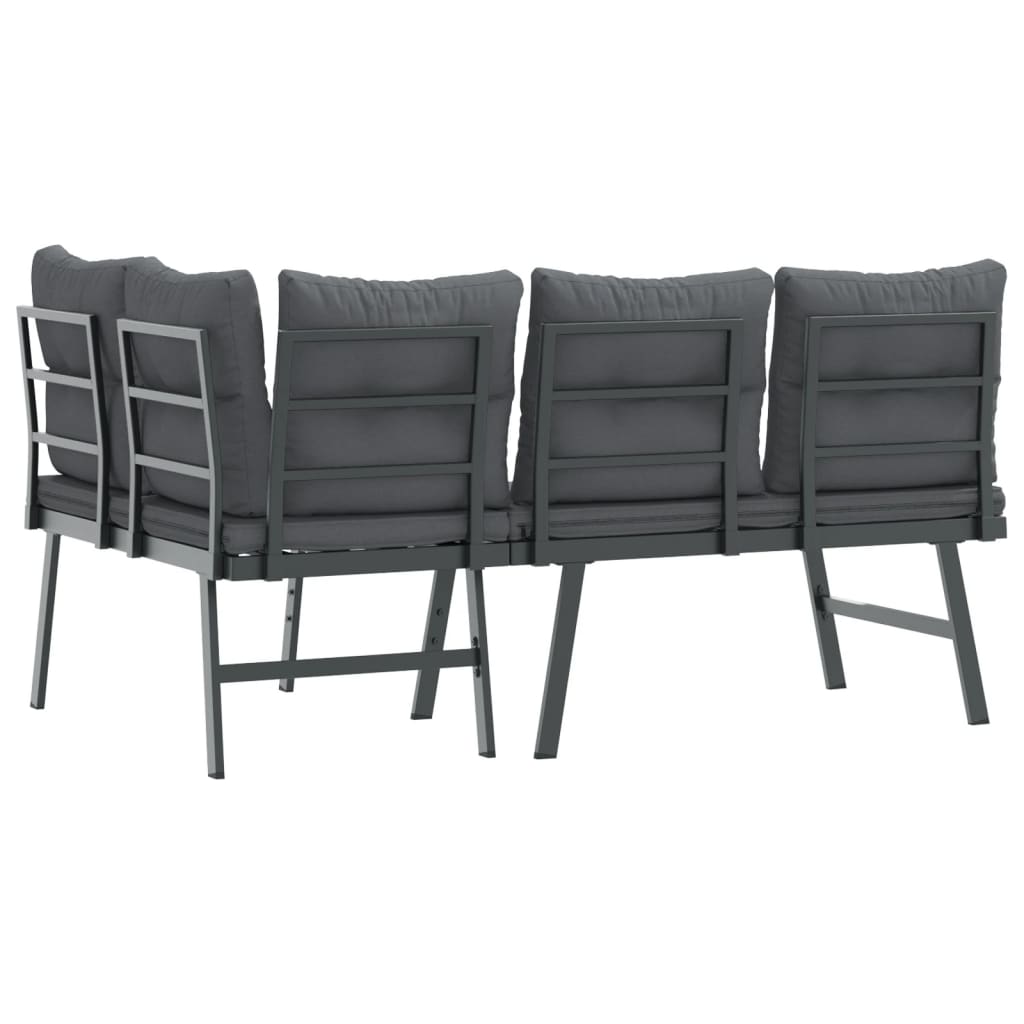 Garden Benches with Cushions 2 pcs Black Powder-coated Steel