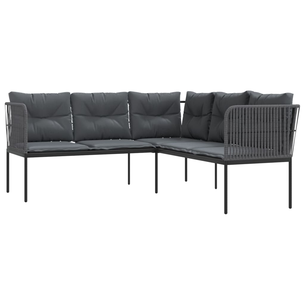 Garden Sofa with Cushions L-shaped Black Steel and Textilene