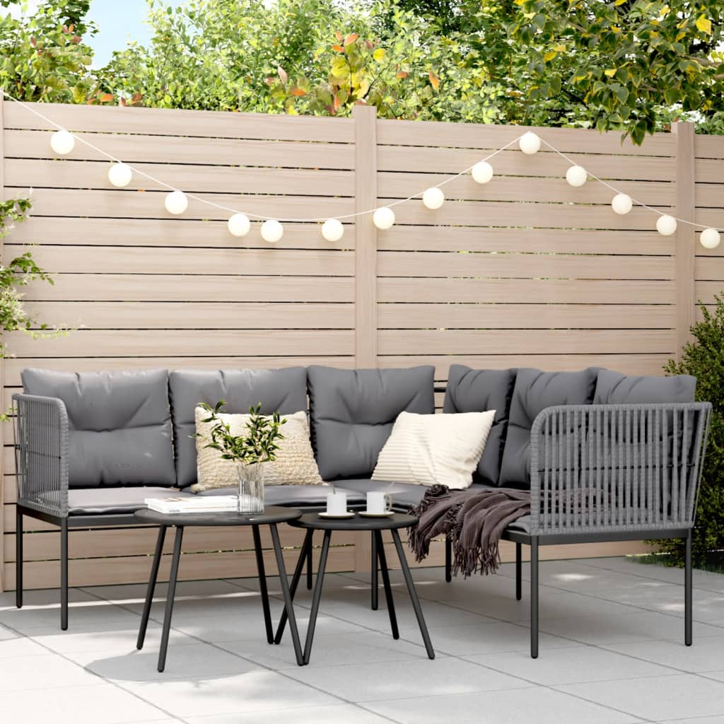 Garden Sofa with Cushions L-shaped Black Steel and Textilene