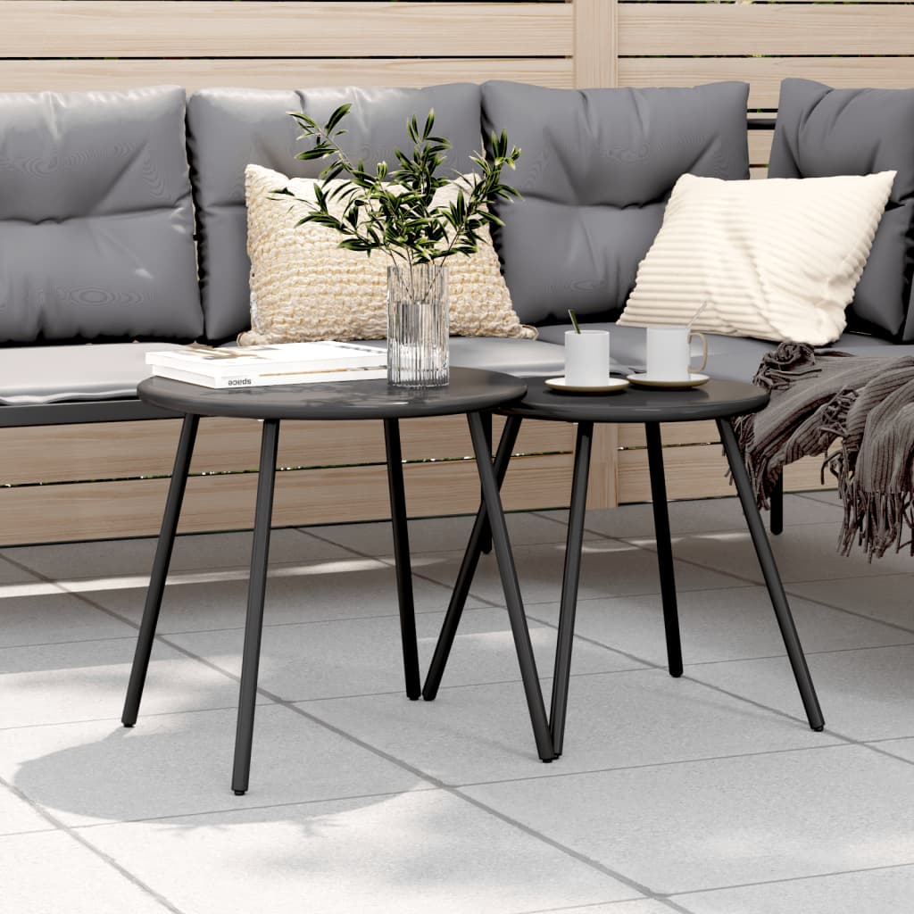 Garden Coffee Tables 2 pcs Round Black Powder-coated Steel