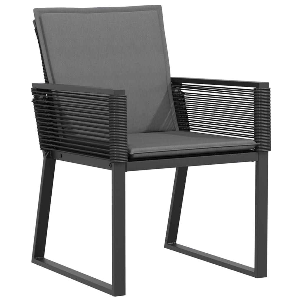 Garden Chairs with Cushions 2 pcs Black Poly Rattan