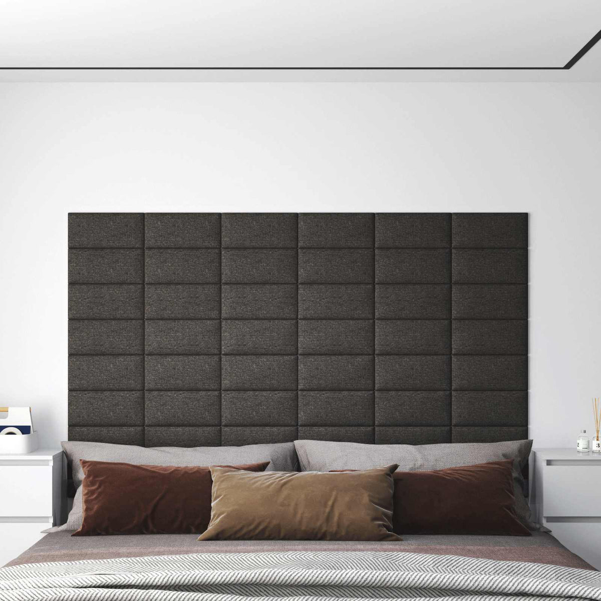 Wall Headboard 12 pcs Dark Grey 30 x 15 cm Fabric