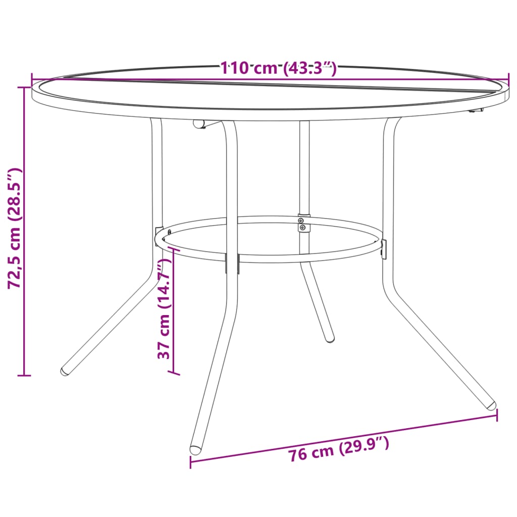 Patio Table Round Anthracite Ø110x72.5 cm Powder-coated Steel