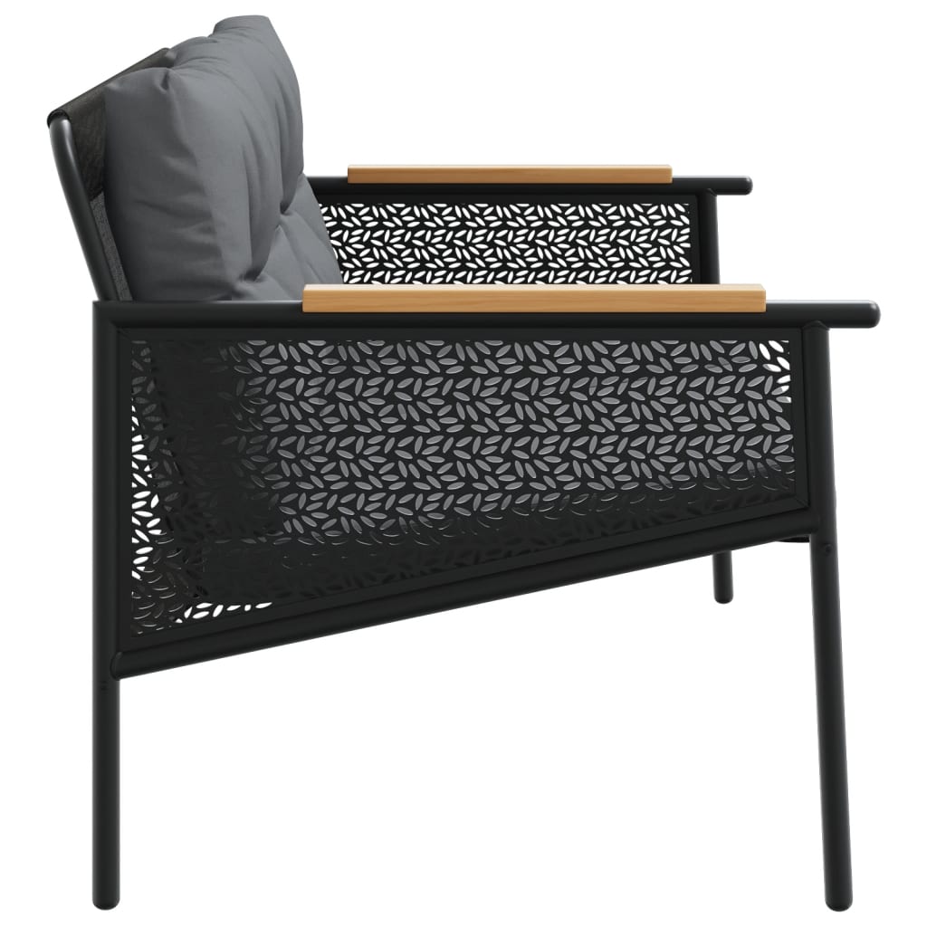 Garden Bench with Cushions 116 cm Black Steel