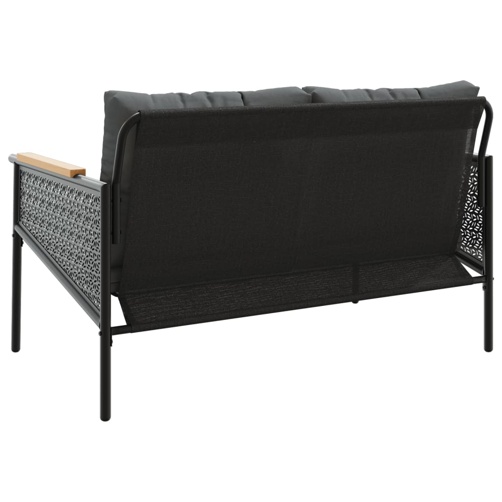 Garden Bench with Cushions 116 cm Black Steel