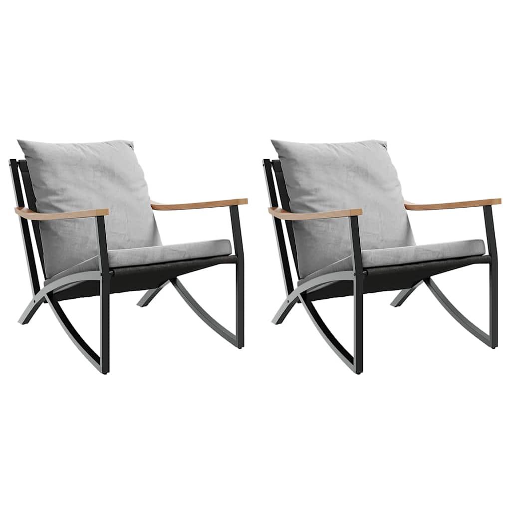 Garden Chairs with Cushions 2 pcs Black Steel