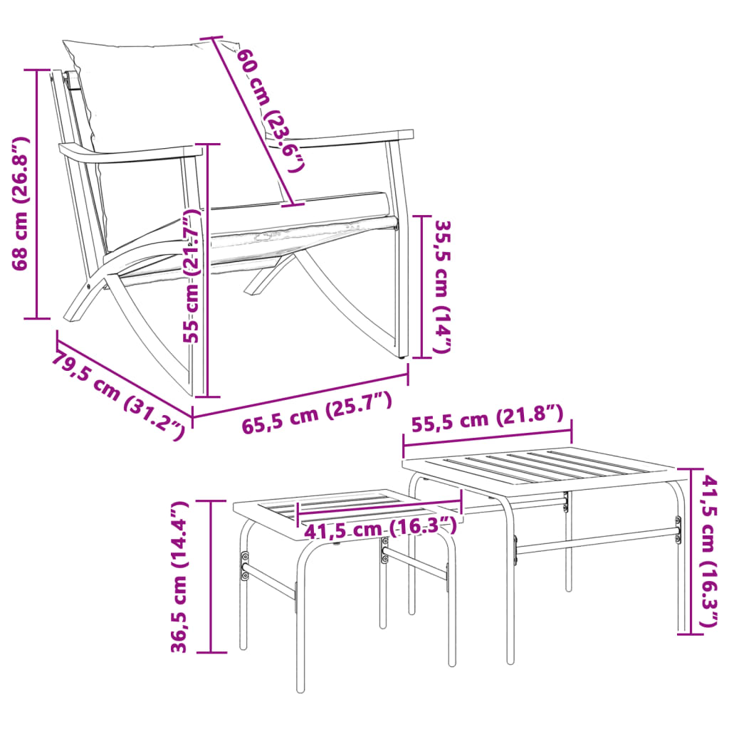 4 Piece Balcony Furniture Set with Cushions Black Steel