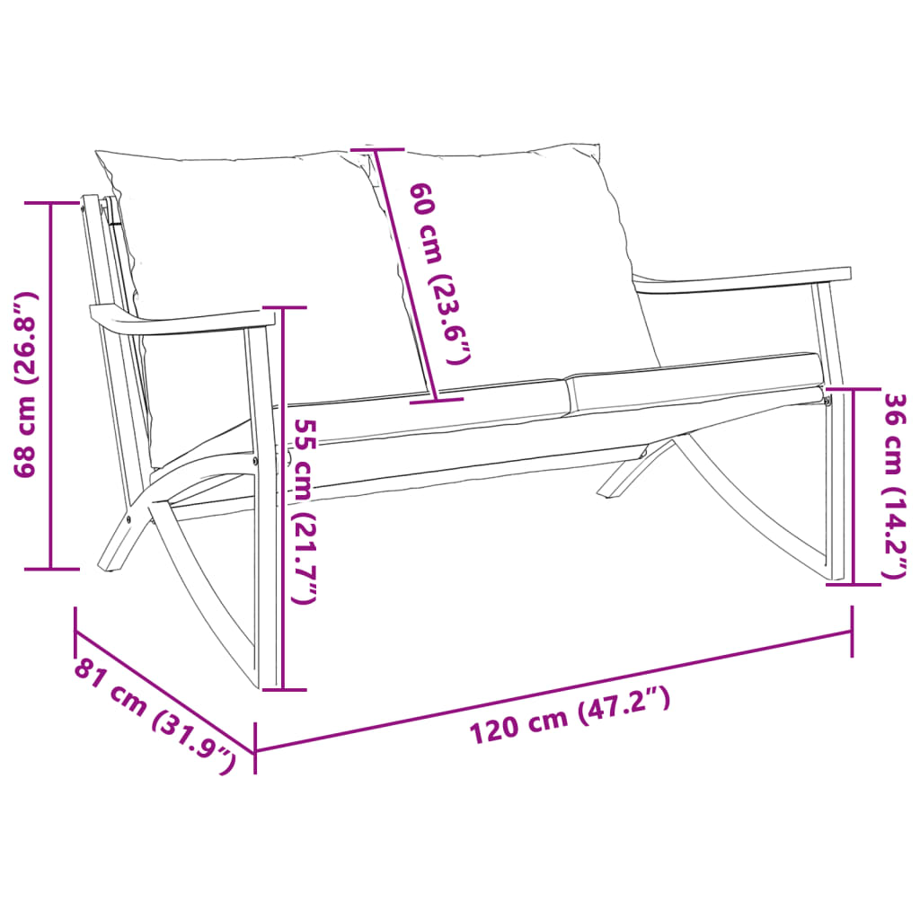 Garden Bench with Cushions 120 cm Black Steel