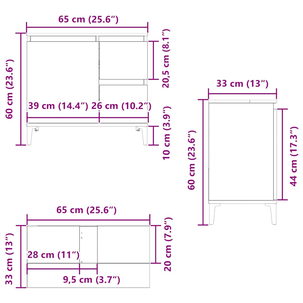 Bathroom Cabinet Sonoma Oak 65x33x60 cm Engineered Wood