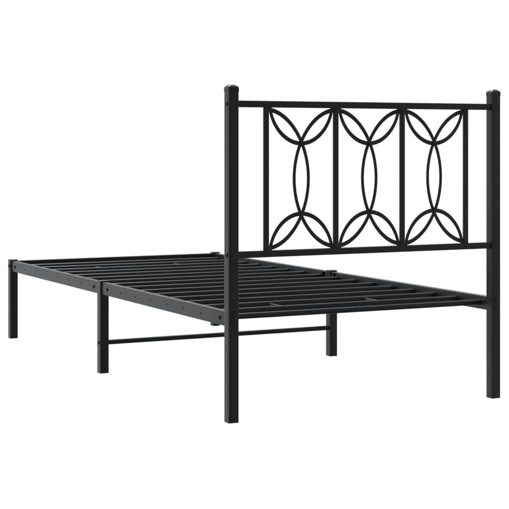 Metal Bed Frame without Mattress with Headboard Black 90x190 cm