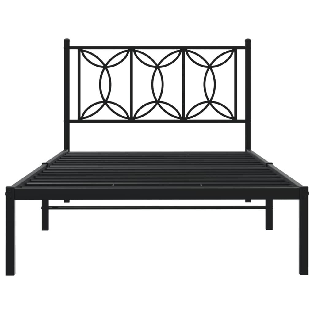 Metal Bed Frame without Mattress with Headboard Black 107x203 cm King Single