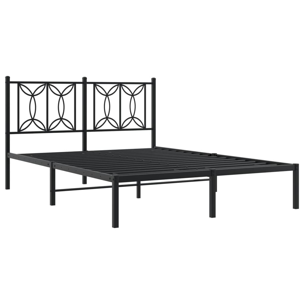 Metal Bed Frame without Mattress with Headboard Black 135x190 cm