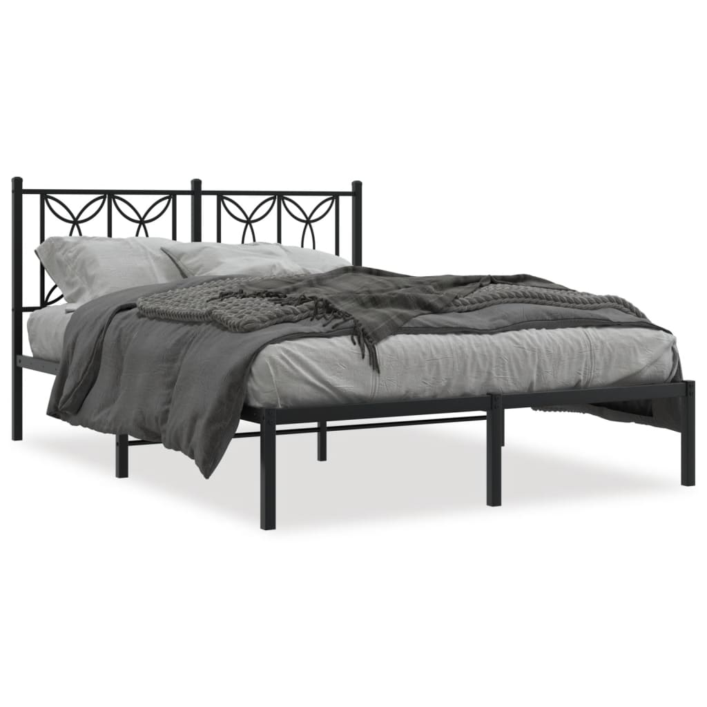 Metal Bed Frame without Mattress with Headboard Black 135x190 cm