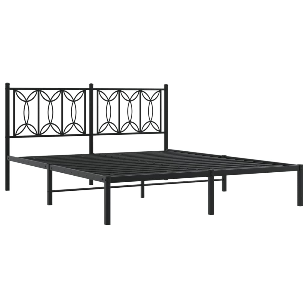 Metal Bed Frame without Mattress with Headboard Black 150x200 cm