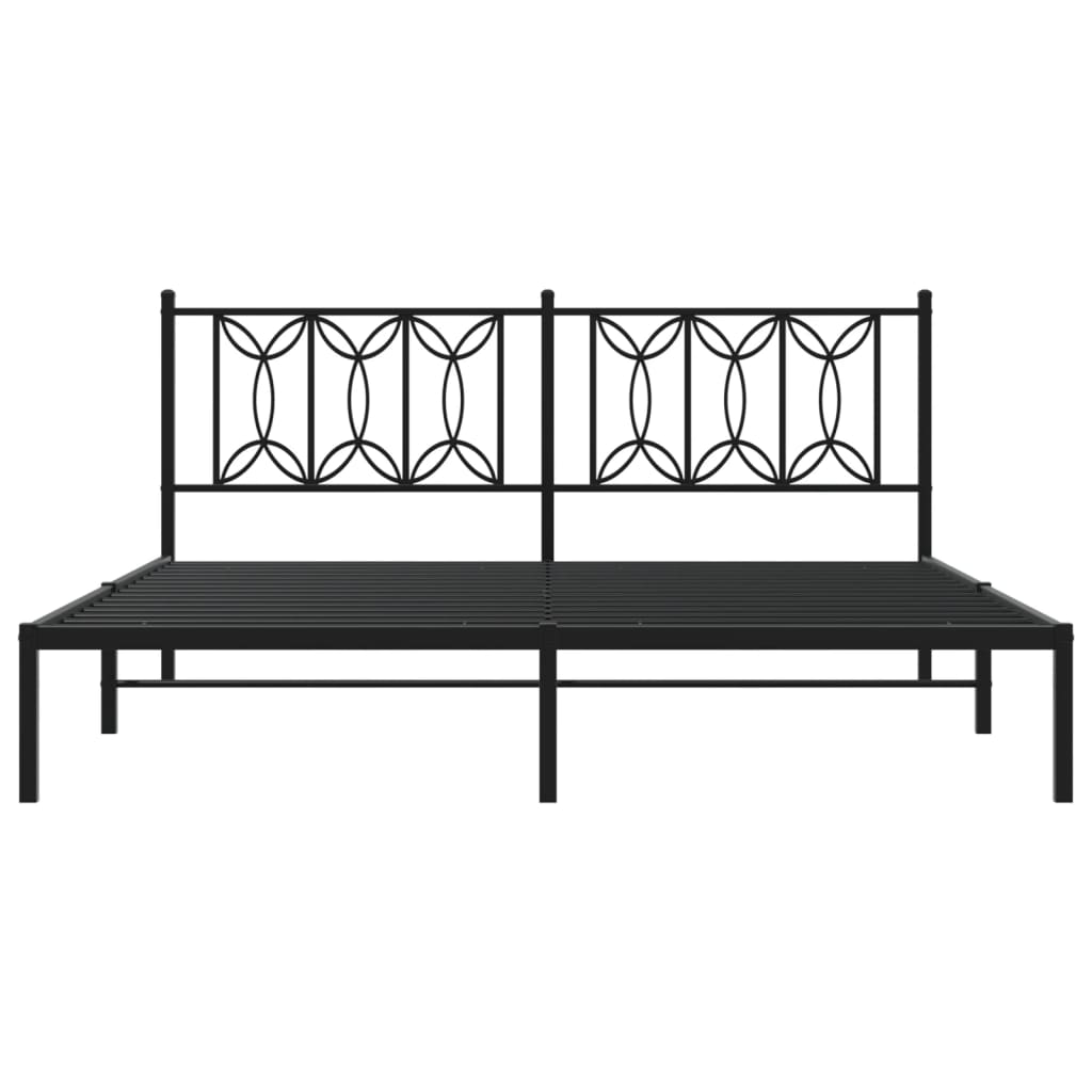 Metal Bed Frame without Mattress with Headboard Black 183x203 cm King