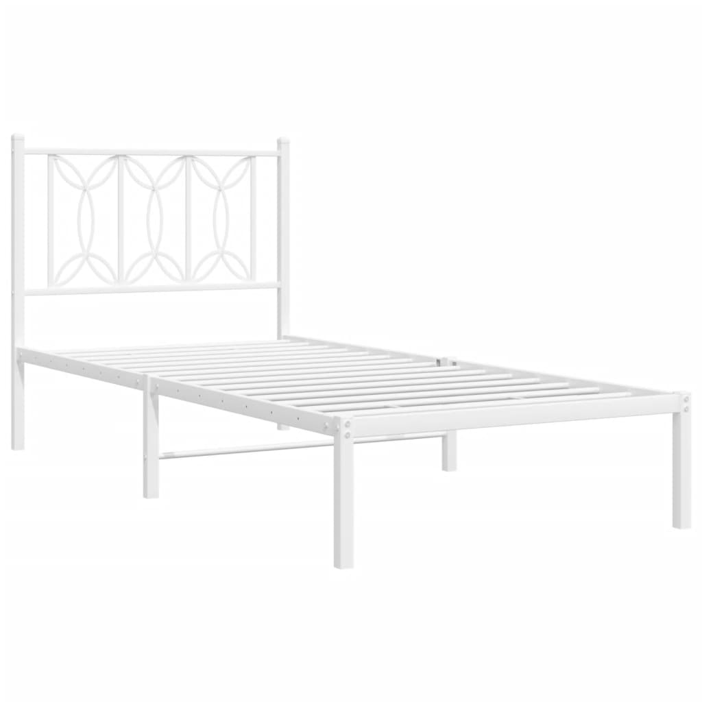 Metal Bed Frame without Mattress with Headboard White 90x190 cm