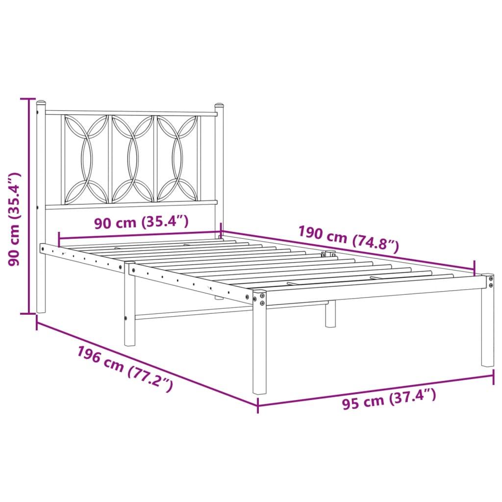 Metal Bed Frame without Mattress with Headboard White 90x190 cm