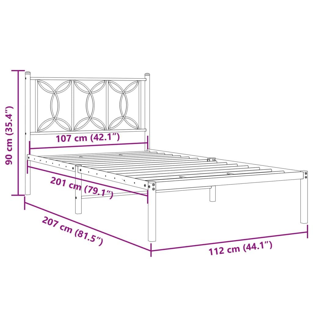 Metal Bed Frame without Mattress with Headboard White 107x203 cm King Single