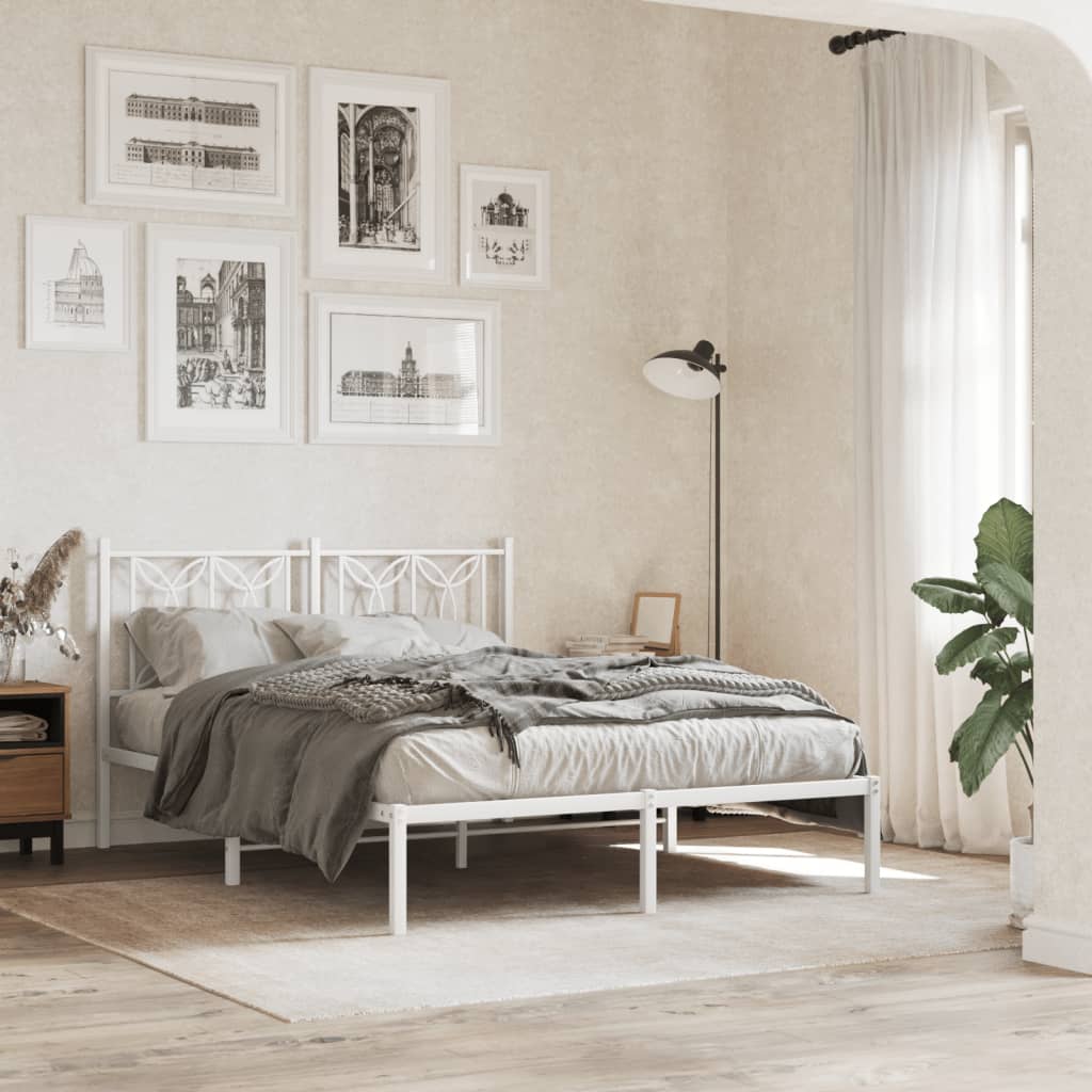 Metal Bed Frame without Mattress with Headboard White 135x190 cm