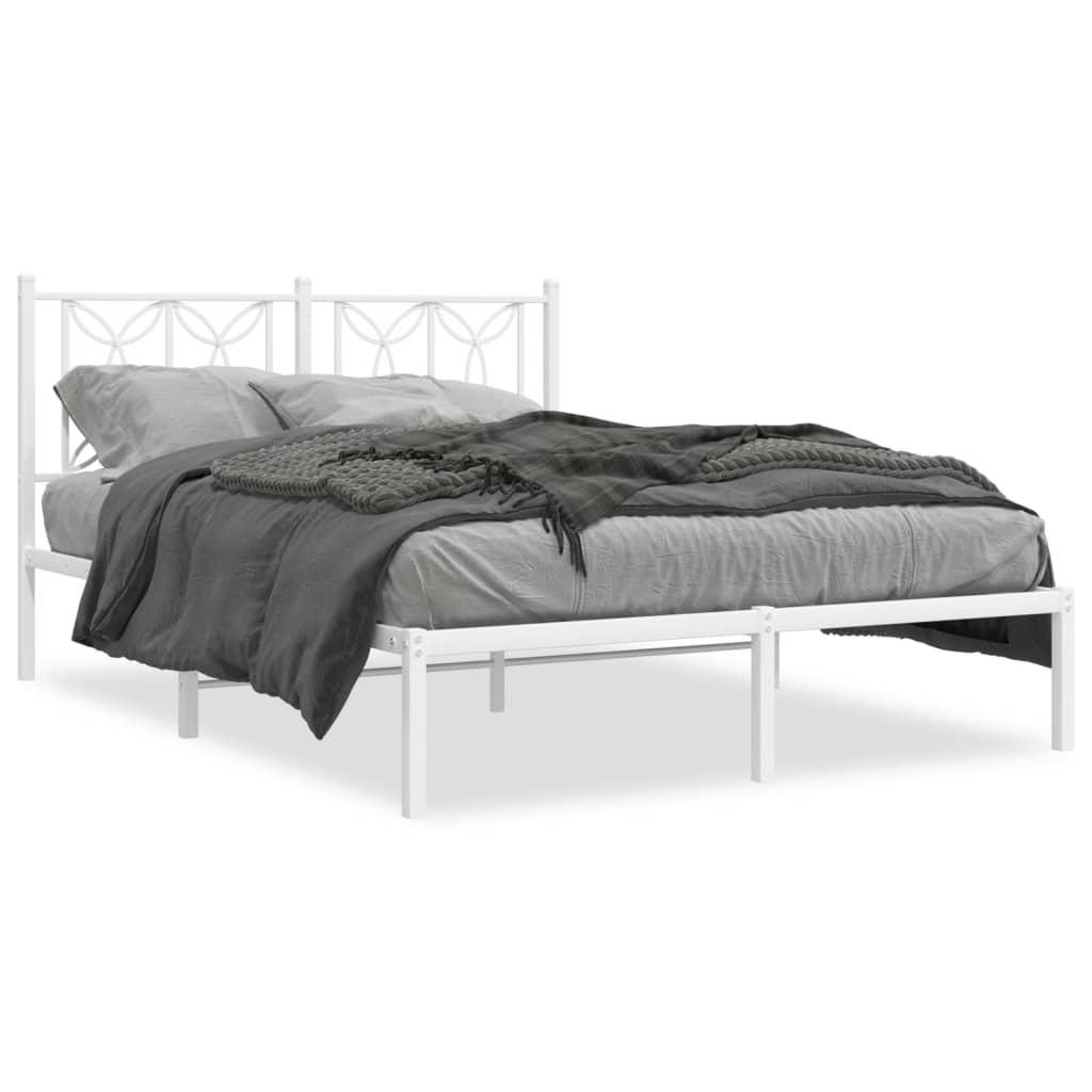 Metal Bed Frame without Mattress with Headboard White 135x190 cm