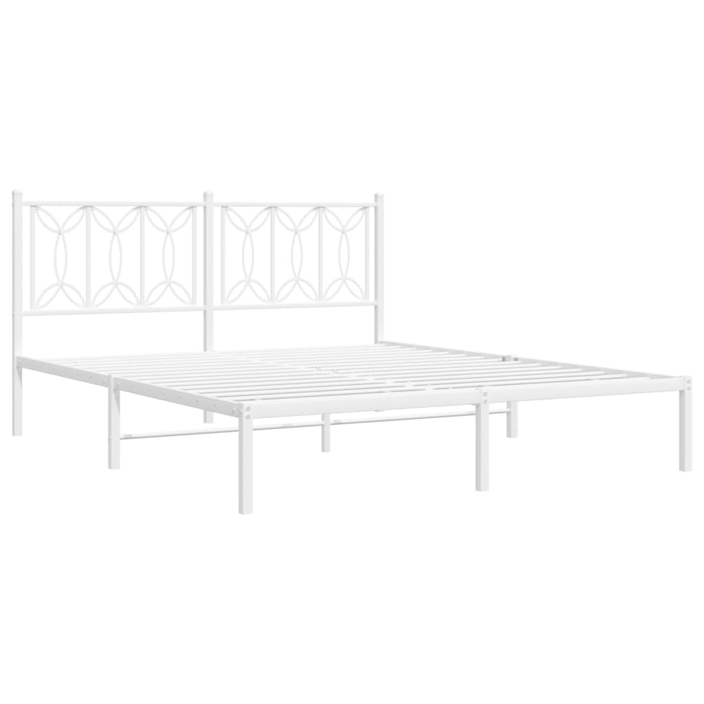 Metal Bed Frame without Mattress with Headboard White 150x200 cm