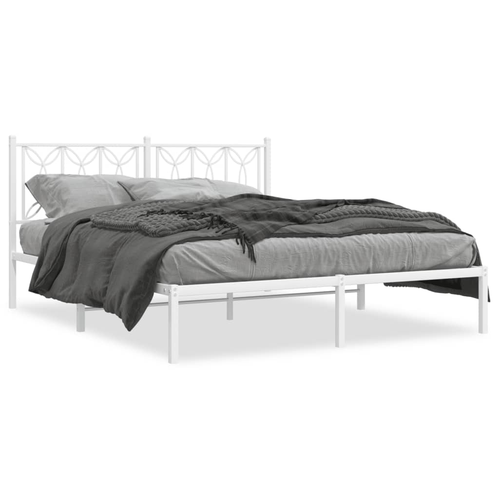 Metal Bed Frame without Mattress with Headboard White 150x200 cm