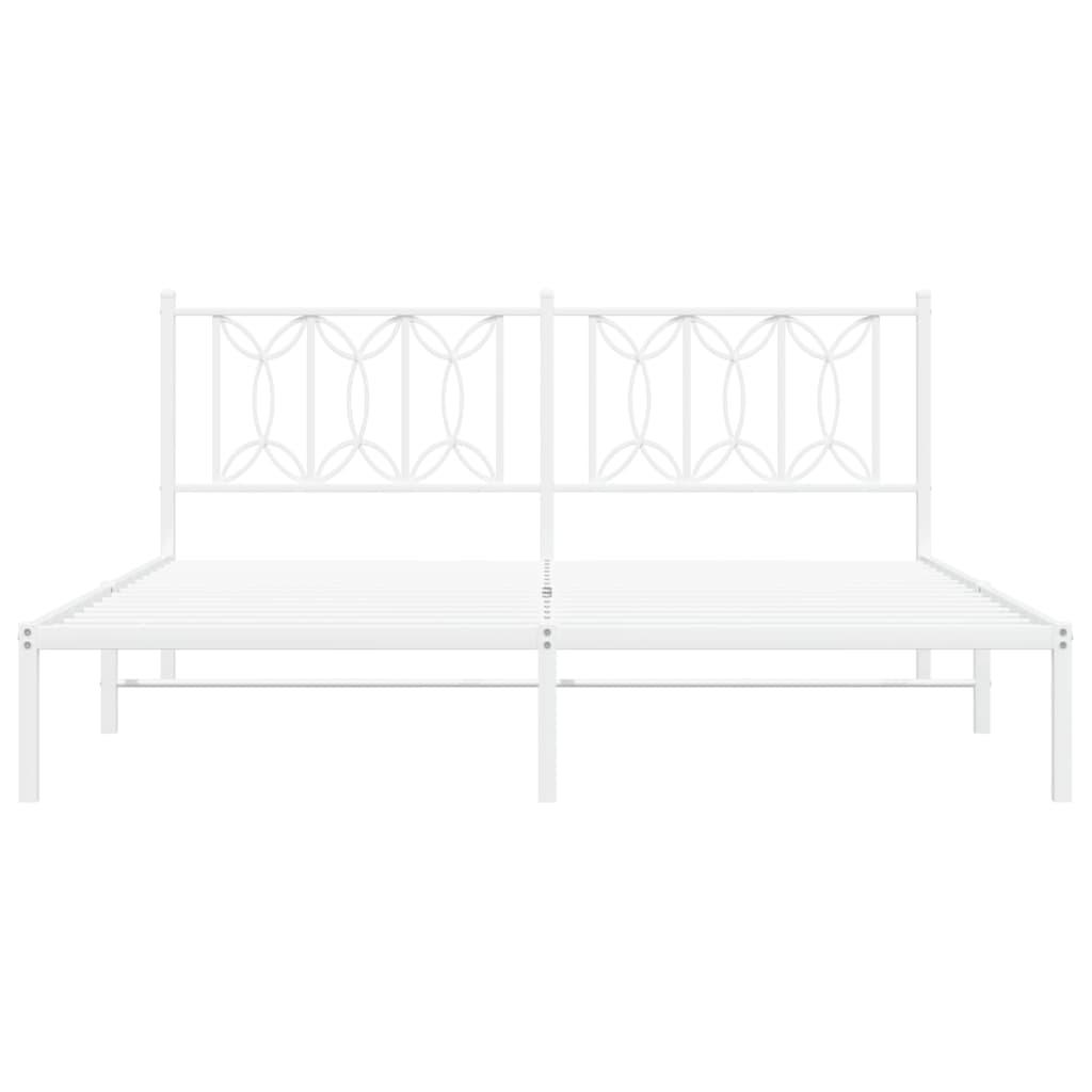 Metal Bed Frame without Mattress with Headboard White 183x203 cm King
