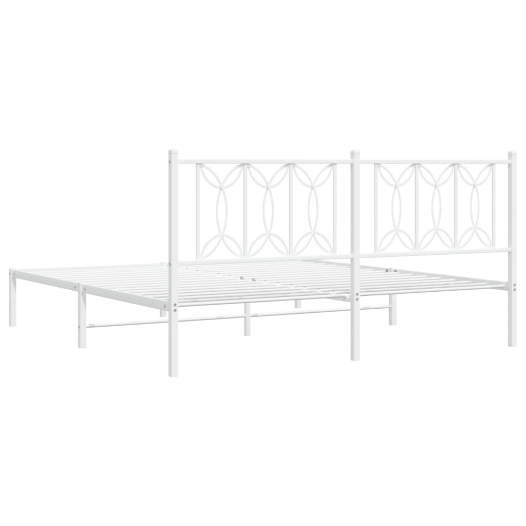 Metal Bed Frame without Mattress with Headboard White 183x203 cm King