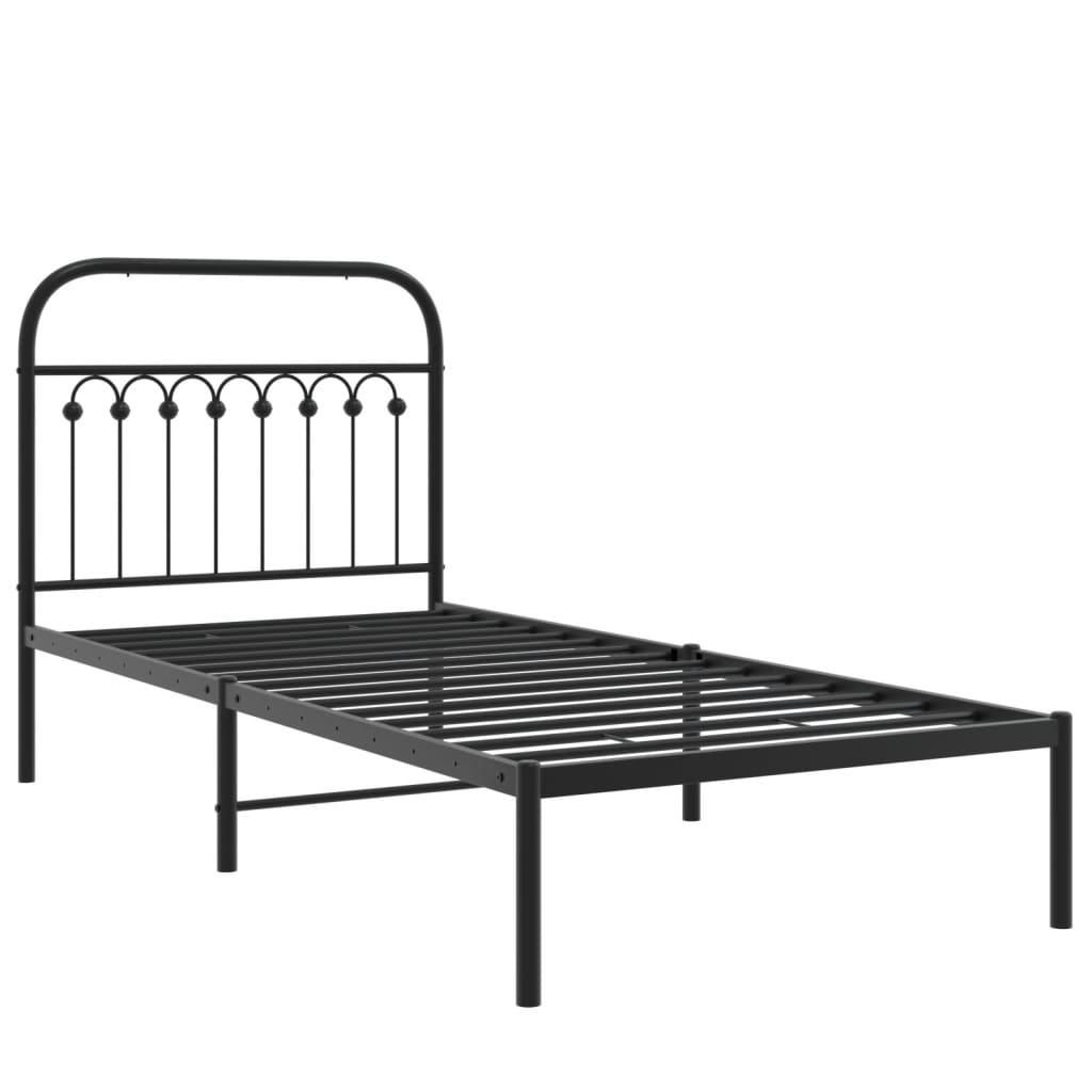 Metal Bed Frame without Mattress with Headboard Black 90x190 cm