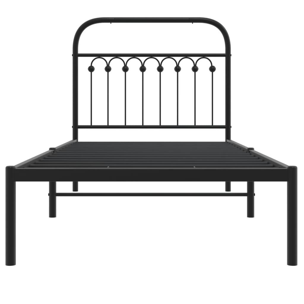 Metal Bed Frame without Mattress with Headboard Black 90x190 cm