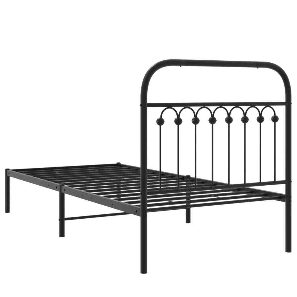 Metal Bed Frame without Mattress with Headboard Black 90x190 cm