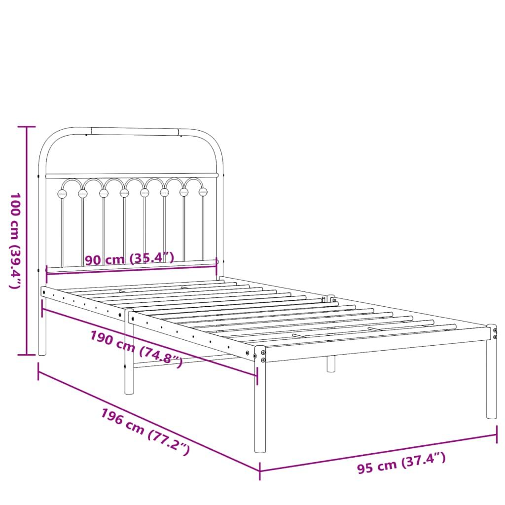 Metal Bed Frame without Mattress with Headboard Black 90x190 cm