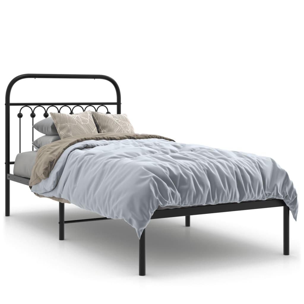 Metal Bed Frame without Mattress with Headboard Black 90x190 cm