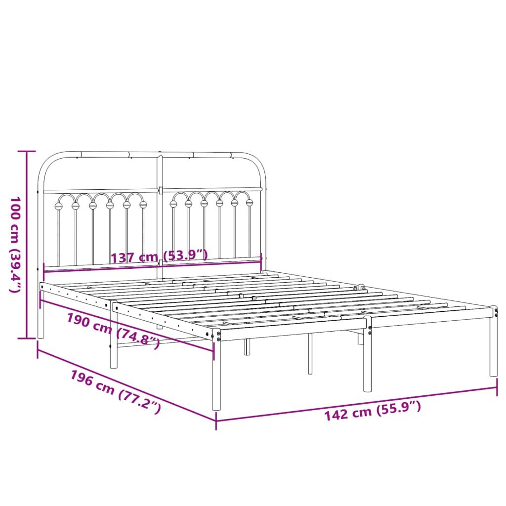 Metal Bed Frame without Mattress with Headboard Black 135x190 cm