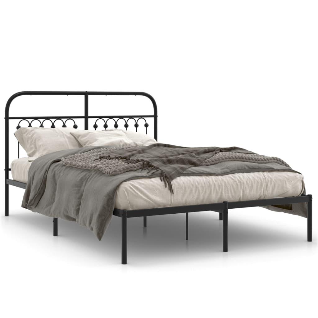 Metal Bed Frame without Mattress with Headboard Black 135x190 cm