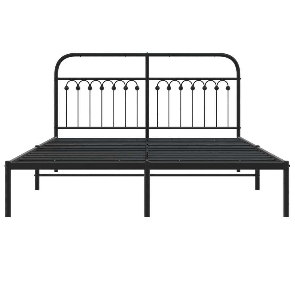 Metal Bed Frame without Mattress with Headboard Black 150x200 cm