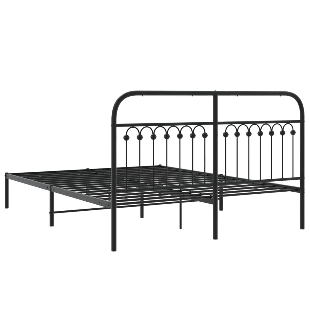 Metal Bed Frame without Mattress with Headboard Black 150x200 cm