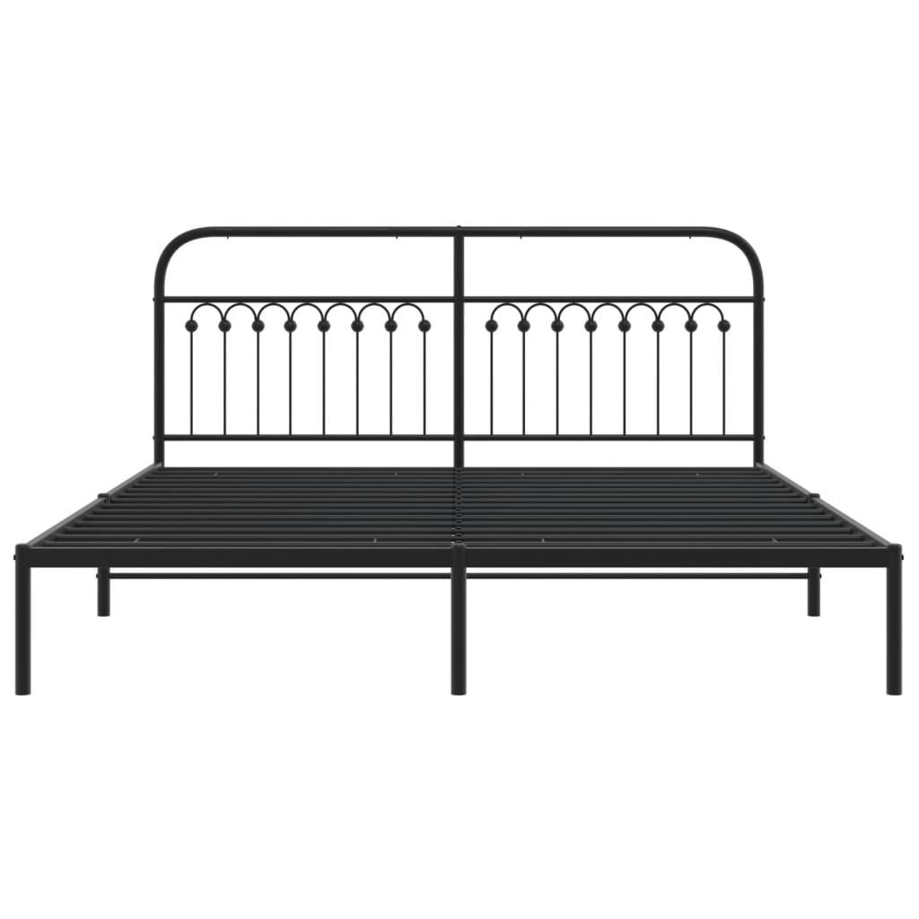 Metal Bed Frame without Mattress with Headboard Black 183x203 cm King