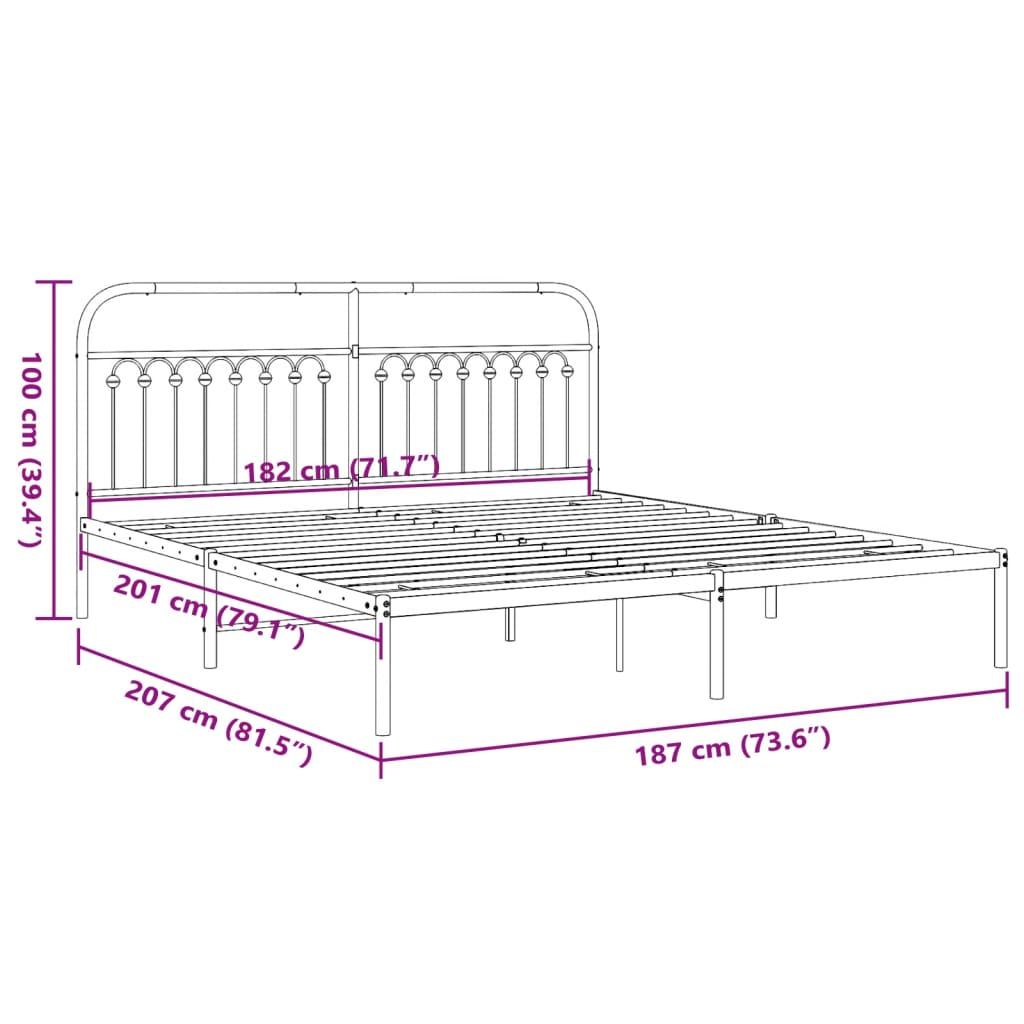 Metal Bed Frame without Mattress with Headboard Black 183x203 cm King