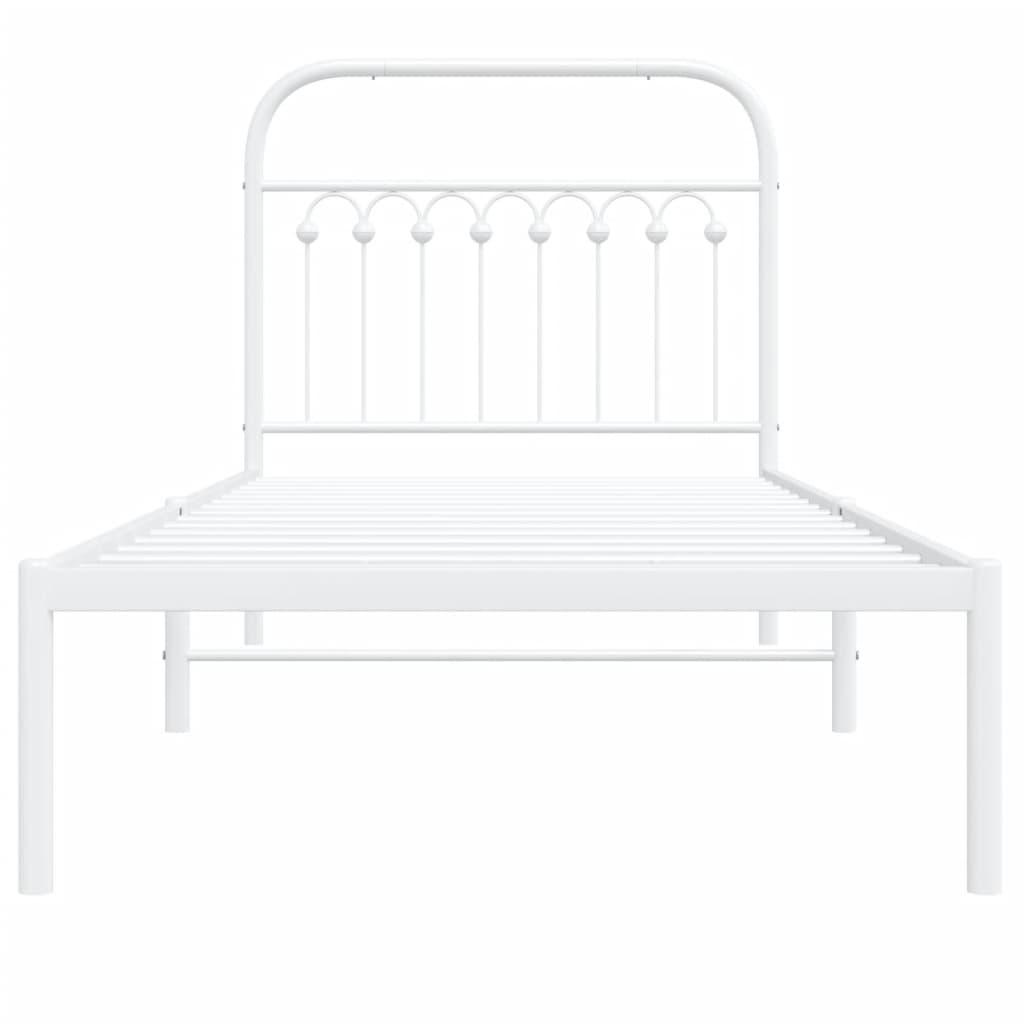 Metal Bed Frame without Mattress with Headboard White 90x190 cm