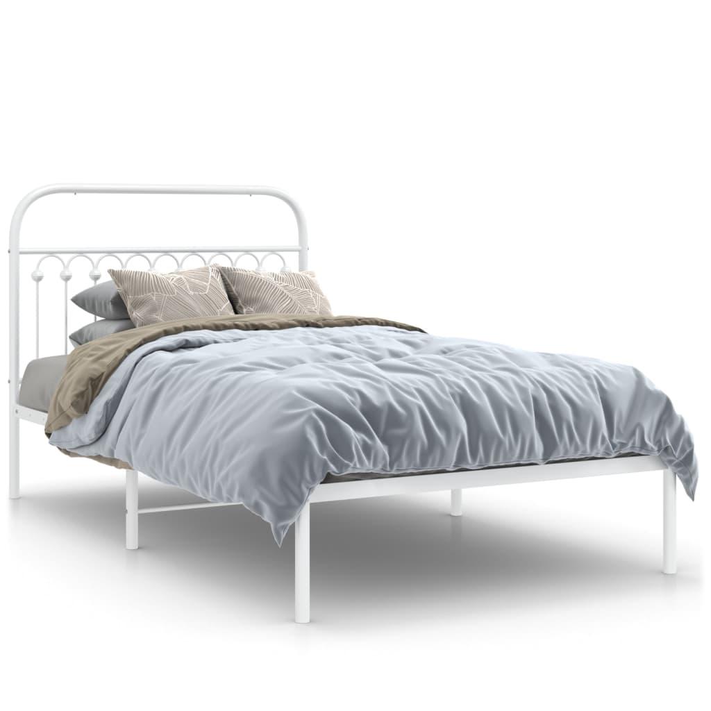 Metal Bed Frame without Mattress with Headboard White 107x203 cm King Single