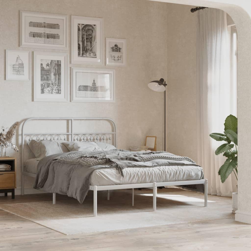 Metal Bed Frame without Mattress with Headboard White 135x190 cm