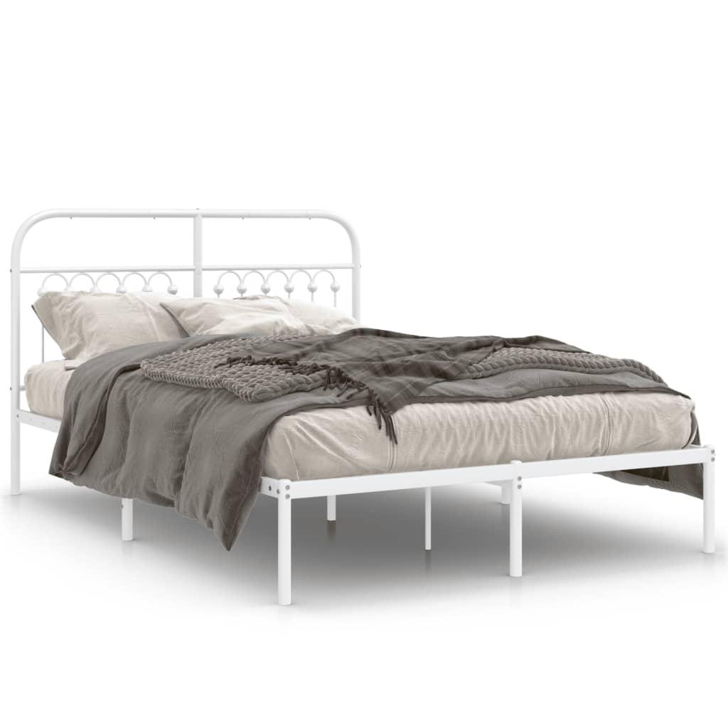 Metal Bed Frame without Mattress with Headboard White 135x190 cm