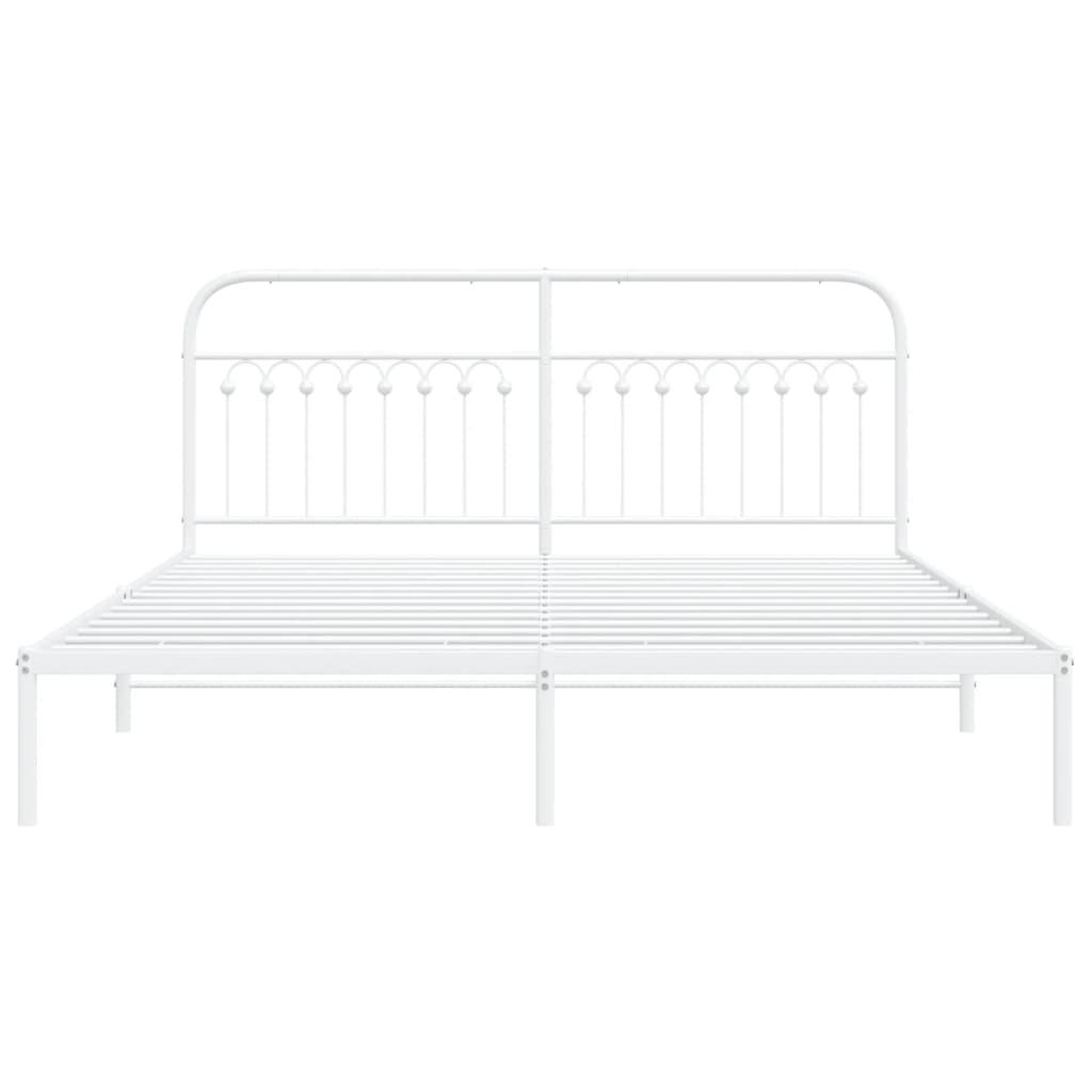 Metal Bed Frame without Mattress with Headboard White 183x203 cm King
