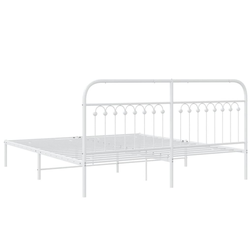 Metal Bed Frame without Mattress with Headboard White 183x203 cm King