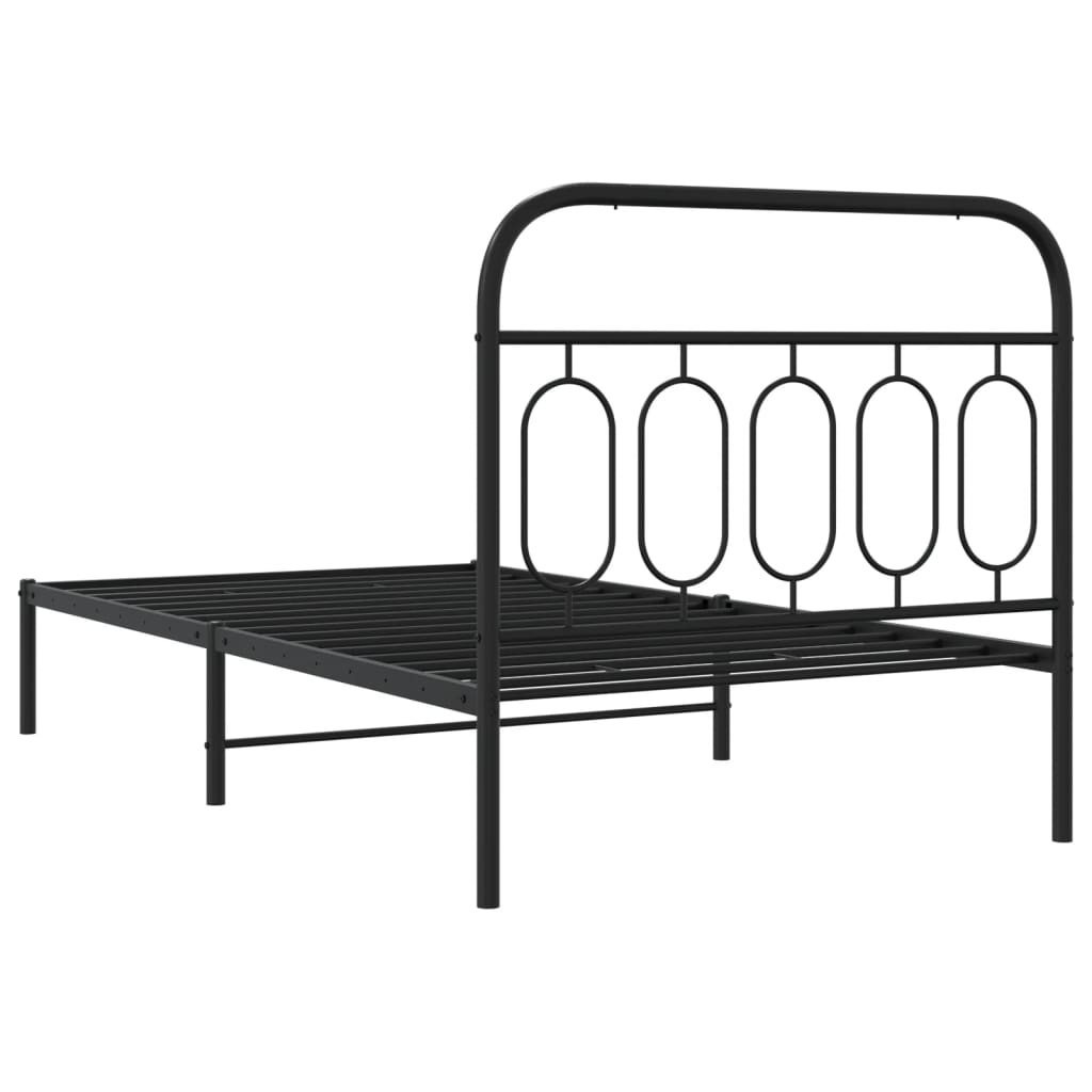 Metal Bed Frame without Mattress with Headboard Black 107x203 cm King Single