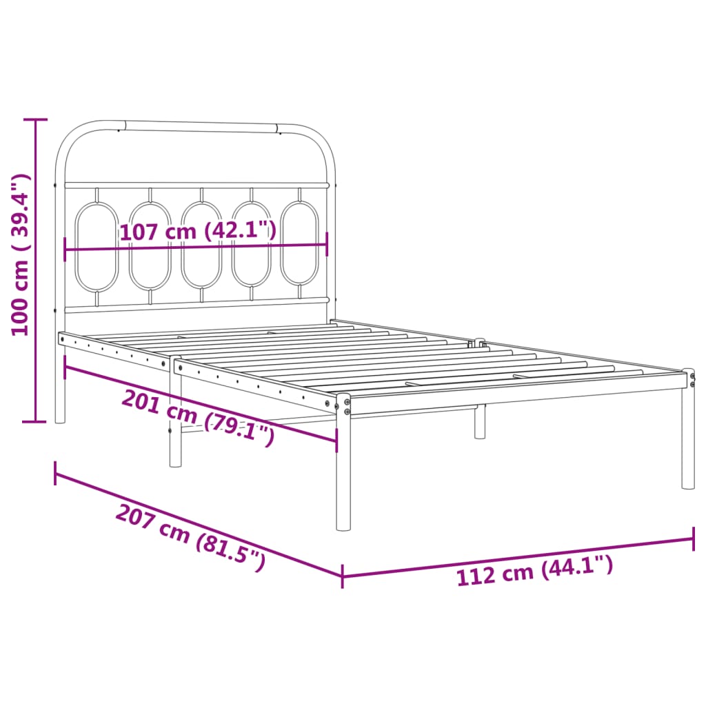 Metal Bed Frame without Mattress with Headboard Black 107x203 cm King Single