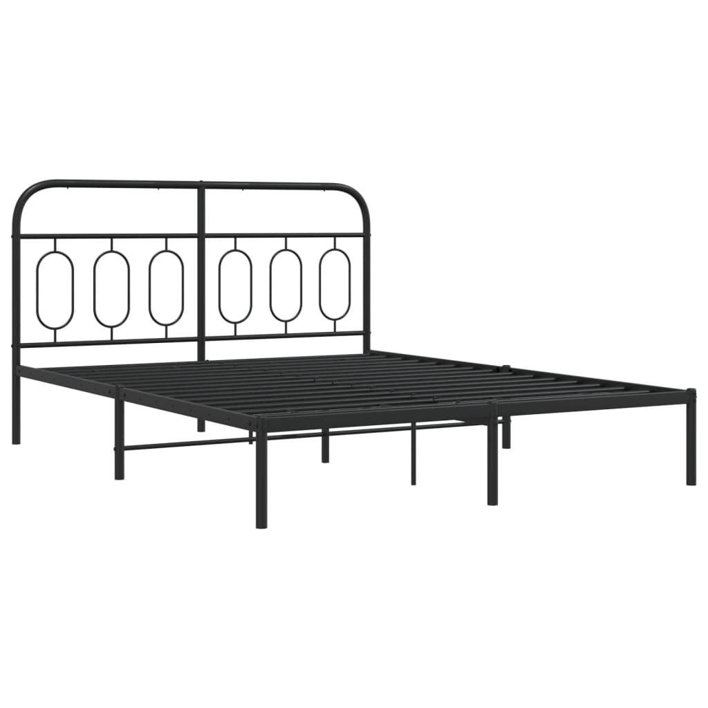 Metal Bed Frame without Mattress with Headboard Black 135x190 cm